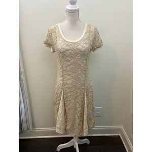 Rubbish Beige Short Sleeve Flared Skirt Dress Size Medium